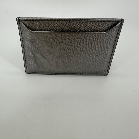 Prada Metallic Silver Saffiano Leather Card Holder - Picture 2 of 2